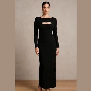 Lundstrom Elegant Black Long Sleeve Crystal zipper cut-out dress Sz US 8